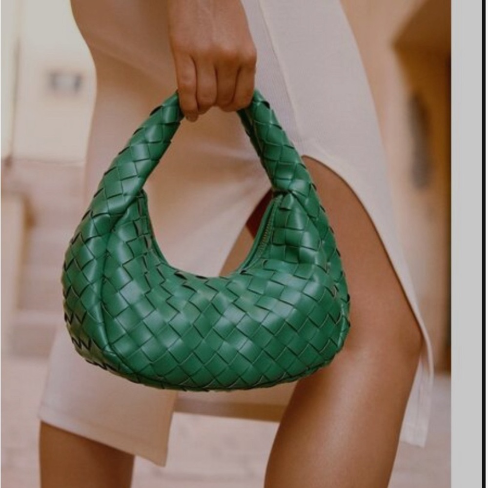 By Anthropologie Inez Woven Faux Leather Satchel in Green